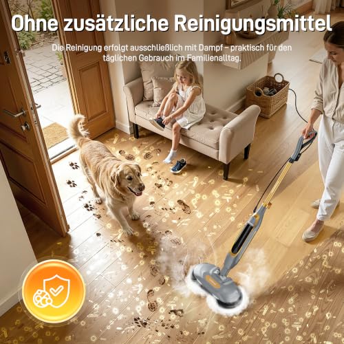 FUNSTEAM Steam Mop with Double Rotation and Self-Propelled | 6 washable microfibre pads, 4 cleaning modes, for tiles, laminate, parquet and sealed hard floors