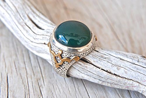 Green Agate Gemstone Sterling Silver Men Ring