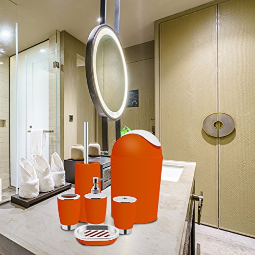 TEKITSFUN 6 Piece Plastic Bathroom Accessory Set, Luxury Bath Accessory Gift, Soap Dispenser, lotion dispenser, Soap Bar Holder, Tooth Brush Holder, Trash Can, Toilet Brush Set, Rinse Cup-Red - Thumbnail 5