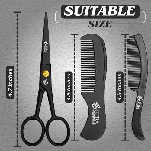OCBA Beard Scissors, Professional Moustache Scissors, Ear Nose Hair Cutting Scissors Stainless Steel, Safe Use for Eyebrows (Black)