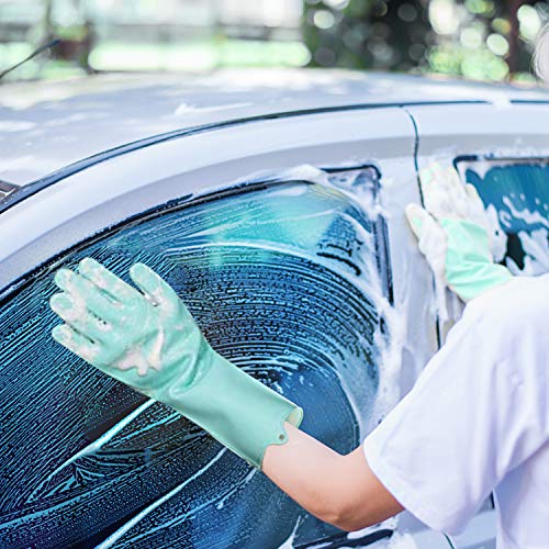 image for Silicone Dishwashing Cleaning Gloves with Wash Scrubber, Apsung 2 Pair