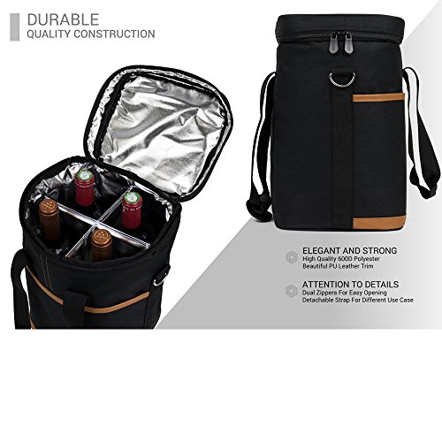 image for OPUX Premium Insulated 4 Bottle Wine Carrier Tote Bag | Wine Travel Ba