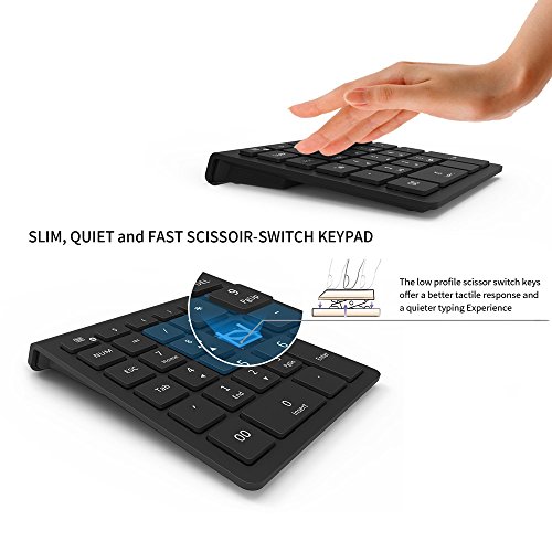 Bluetooth Numeric Keypad, Ultra-light and Versatile 28-keys Wireless number pad, Shortcuts for Smartphones, Tablet Surface Pro and More-Black