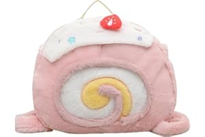 Cutecore Backpack Kawaii Swiss Roll Cake Daypack Cute Food Shaped Sweet Novelty Soft Round Furry Fluffy Bag