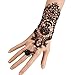 Abeillo Fashion Elegant Bridal Women Beaded Embroidered Lace Flower Bangle Bracelet with Ring Wedding Party (Black)