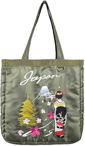 Amazon ポリツイルスカジャン風刺繍入りトートバッグ 舞妓 F カーキ トートバッグ