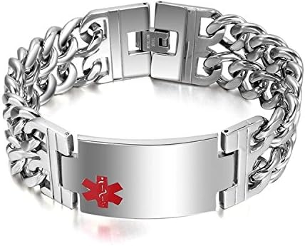 Big Size Men's Medical Alert ID Bracelet Tag Stainless Steel Link Chain Wrist 8.26 inch