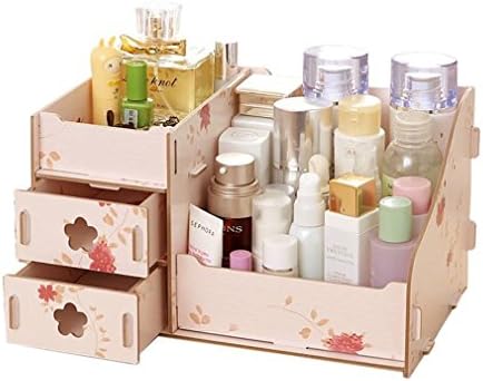 JUDISS Wooden Office Table Storage Box Jewelry Container Makeup Organizer Cosmetic Organizer Flower A