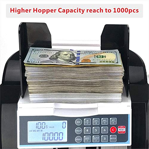 Bill Counter UV/MG/IR/DD Detection Money Counter Selected Single Denomination to Calculate Total Value for US Dollar Cash Counting Machine Banknote Counter Currency Counter (Black+LCD Display) - Thumbnail 5