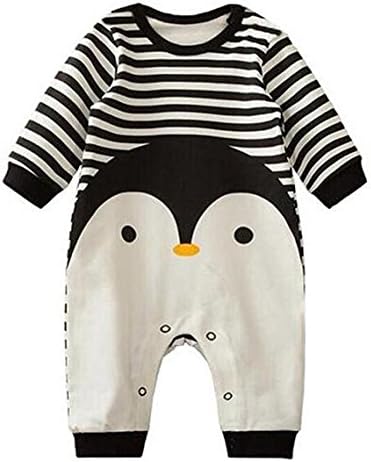 Ebestart Baby Boys Girls Long Sleeve Stripe Penguin Romper