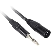 Rockville RCXMB6B Black 6' Male REAN XLR to 1/4" TRS Cable, 100% Copper | Patch Cable, Balanced Audio, Nickel Plated, 24 AWG OFC, 90% Spiral Shield, EMI/RFI Rejection, Flexible, Low Noise