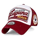 ililily LAGUNA BEACH Vintage Distressed Trucker Hat Snapback Baseball Cap , Red