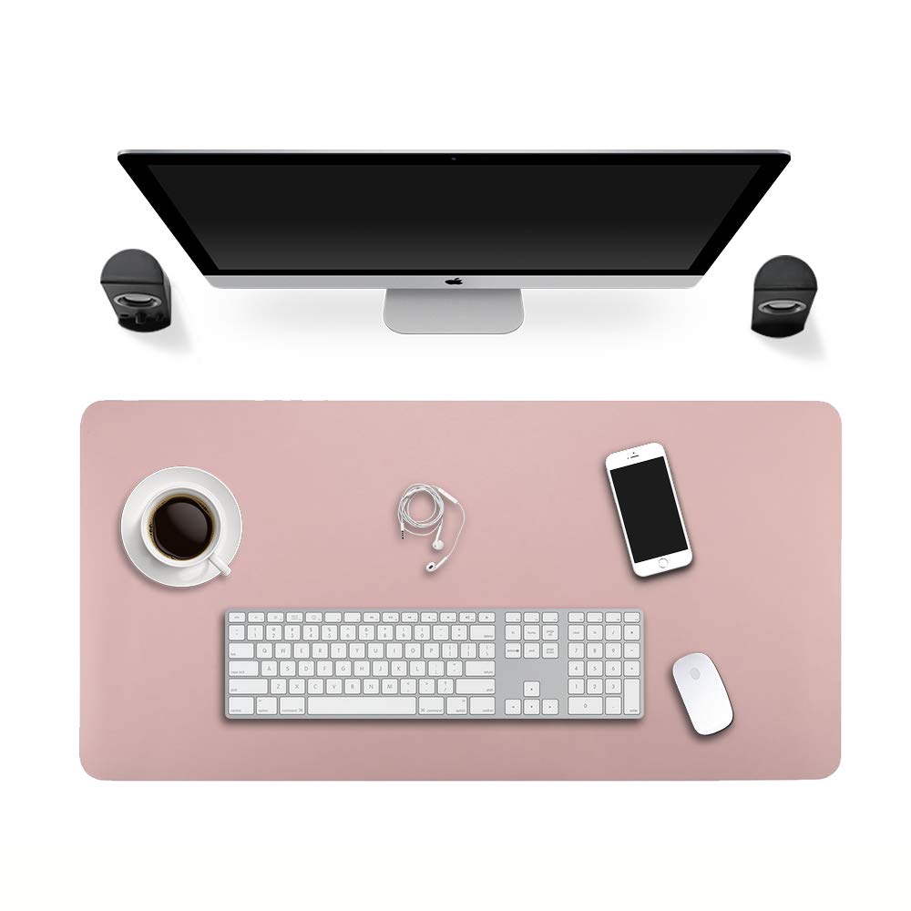 ele ELEOPTION PU Leather Extended Mouse Pad, Multifunctional Waterproof Office Desk Writing Mat, Double Side Ultra-Thin Large Pad for Office Home (Pink/Silver, 120x60cm)