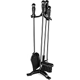 MAT 7-Banquet Fireplace Tool Sets Cast Iron with Stand Poker Shovel Brush | Fire Tools Fireplace Accessories Wood Burning Wood Stove Tools Black