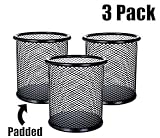 Akmy Pen Holder Mesh Pencil Holder Metal Pencil Holders Pen Organizer Round Padded Base Black for Desk Office - 3 Pack