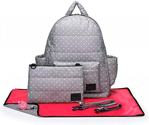 CiPU Baby Diaper Bag with 14 Compartments &amp; 6 Bag Accessories including Changing Pad, Pouch, Adjustable Buckle - Weightless on Your Shoulder &amp; Waterproof - L Grey Polka Dots