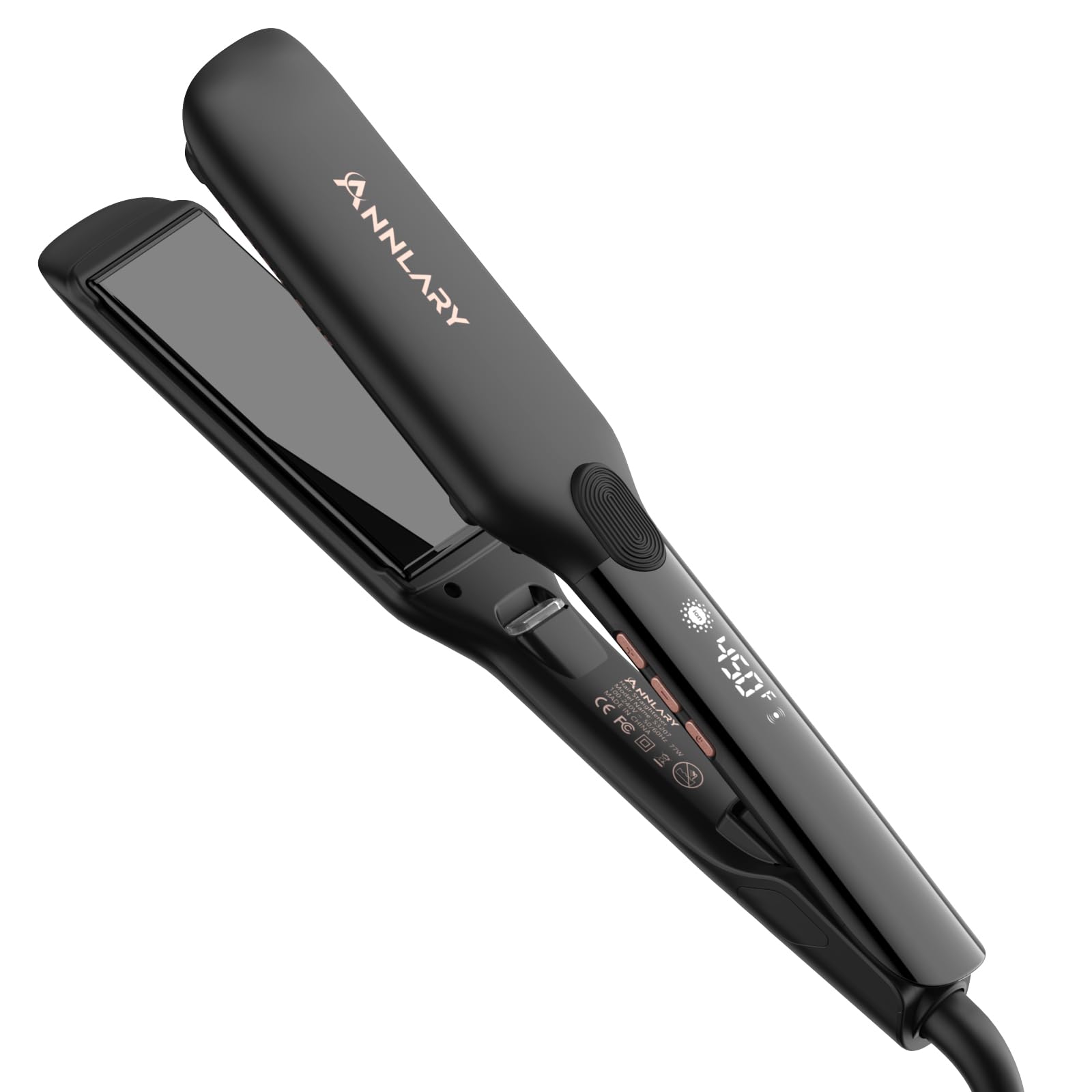 Annlary 1.75 Inch Hair Straightener, Professional Titanium Plate with Ceramic Coating Ionic Dual Voltage Flat Iron with Heat-Resistant Silicone, for Less Frizz, Shinier & Smoother Hair Image