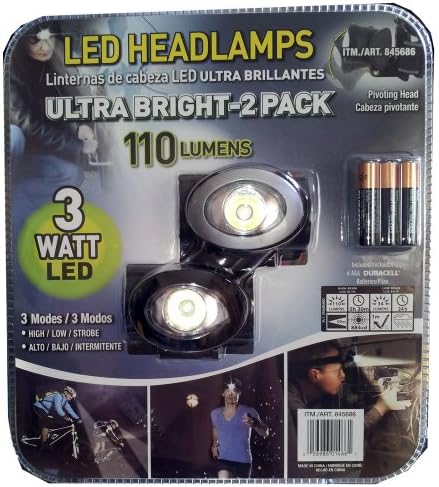 Ultra Bright LED Headlamps 2 Pack with Batteries