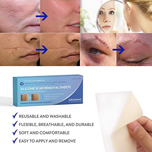 Aroamas Professional Silicone C-Section Scar Removal Sheets, Soft Adhesive Fabric Strips, Drug-Free, Relieves Itching, Remove Keloid Scars, Acne (2 Month Supply)
