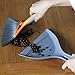 Small Dustpan and Brush Set For Table, Count Small Area Use, Small Hand Brush Snap on Dust pan with Rubber Grip,Grey/Orange