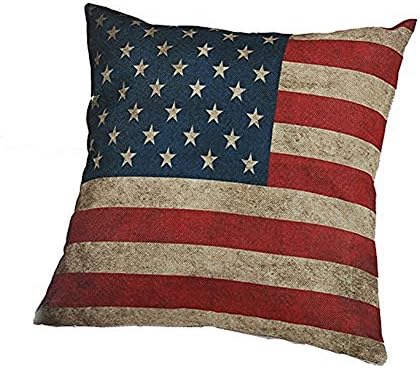AUHKO Square Cotton Linen Sofa Cushion Covers Decorative Pillow Cases 18 X 18 Inch American Flag Zippered Custom Throw Pillow Cover