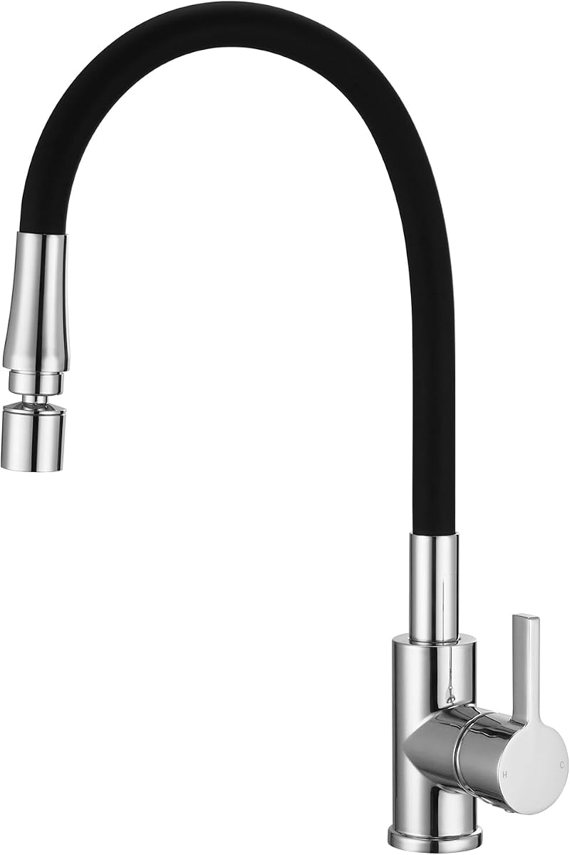 Peppermint Kitchen Tap with Flexible Hose Black Chrome 360° Swivel