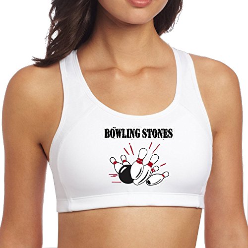 Shuiquwe Bowling Stones Women's Printed Sports Bra Yoga Vest Gym Workout Outfits White