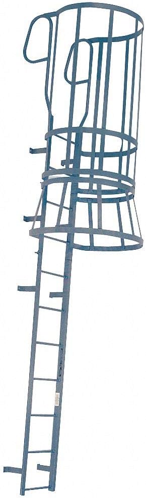 15 ft. 8" Steel Fixed Ladder with Safety Cage, Forward Exit, 300 lb. Load Capacity