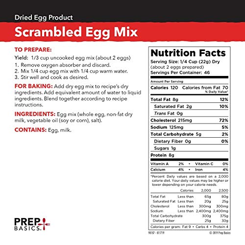 Prep Basics Scrambled Egg Mix Emergency Food Supply 11 040 Total Calorie 736 Totalg Protein Shelf Lifeup To 10 Years 36 Oz Can Pack Of 2 Amazon Com Grocery Gourmet Food
