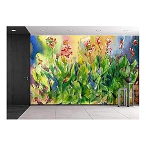 Abstract Flowers Watercolor Painting. Spring Multicolored Flowers - Removable Wall Mural | Self-Adhesive Large Wallpaper - 66x96 inches