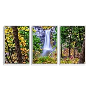 3 Piece Framed Canvas Wall Art for Living Room, Bedroom Waterfall in Deep Forest of Croatia Canvas Prints for Modern Home Decoration Ready to Hang - 16"x24"x3 Panels