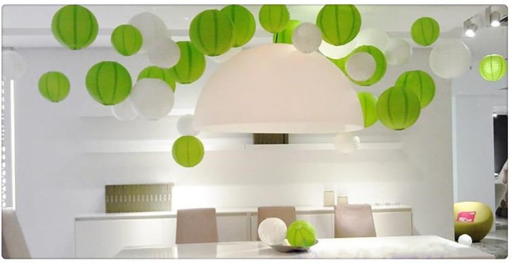 "A Liittle Tree" Mixed Size New Round Paper Lanterns Lamp Shade Wedding Birthday Party Events (White & Green