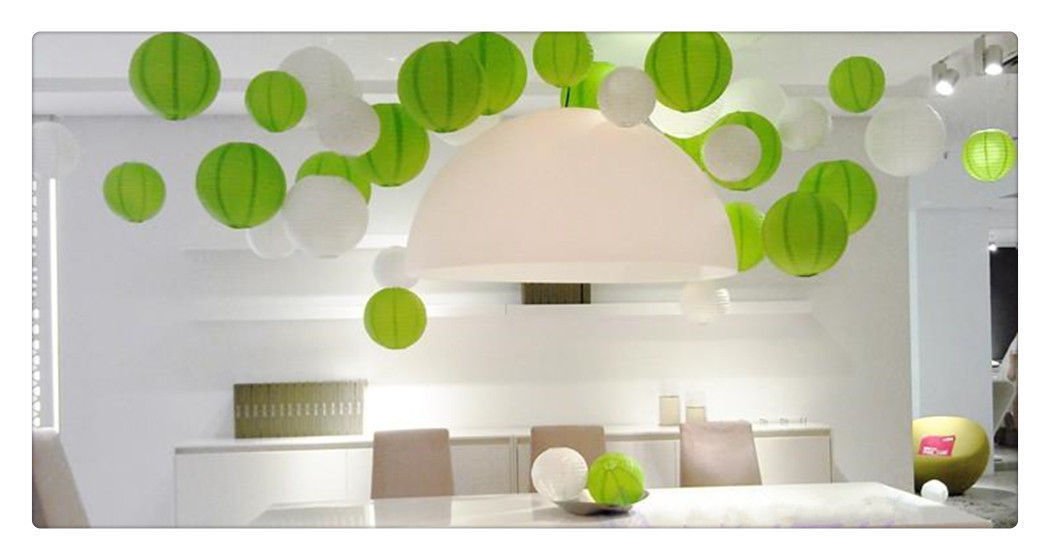 "A Liittle Tree" Mixed Size New Round Paper Lanterns Lamp Shade Wedding Birthday Party Events (White & Green, 12(3 x 8" + 3 x 10" + 3 x 12" + 3 x 14"))