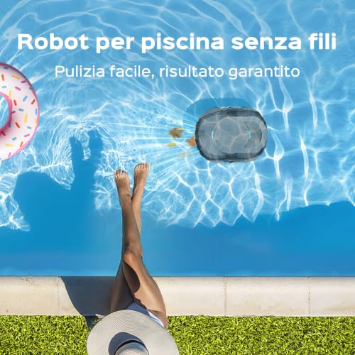 BRINBO (2026 Upgrade) S1PRO Robot per Piscina Senza Fili, Automatica 120 Min Aspiratore Piscina Fuori Terra, Doppio Motore, Ricarica 2,5 Ore, per Piscine Fino a 100 m², Grigio Trasparente
