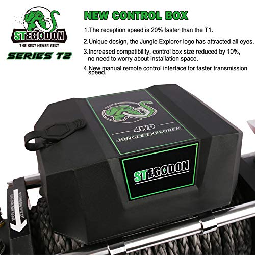 STEGODON 13000 lb. Load Capacity Electric Winch T2,12V Synthetic Rope Electric Winch with Hawse Fairlead,Waterproof IP67 Winch with Wireless Handheld Remotes and Wired Handle(All Black) - Image 6