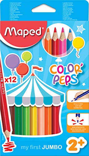 Maped Color'Peps Triangular Jumbo Colored Pencils, Assorted Colors, Pack of 12 (834049ZV)