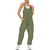 Buauty Jumpsuits for Women Casual V Neck Sleeveless Baggy Overalls Spaghetti Strap Jumpers with Pockets Summer Romper Clothes