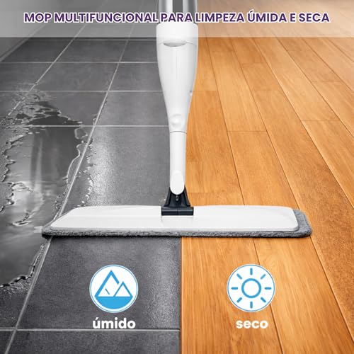 Mop Spray com Reservatório e Refil de Microfibra Lavável, Cabo Ergonômico e Cabeça 360° – Rodo Limpeza para Porcelanato, Laminado e Piso Frio – Limpeza Prática Sem Balde