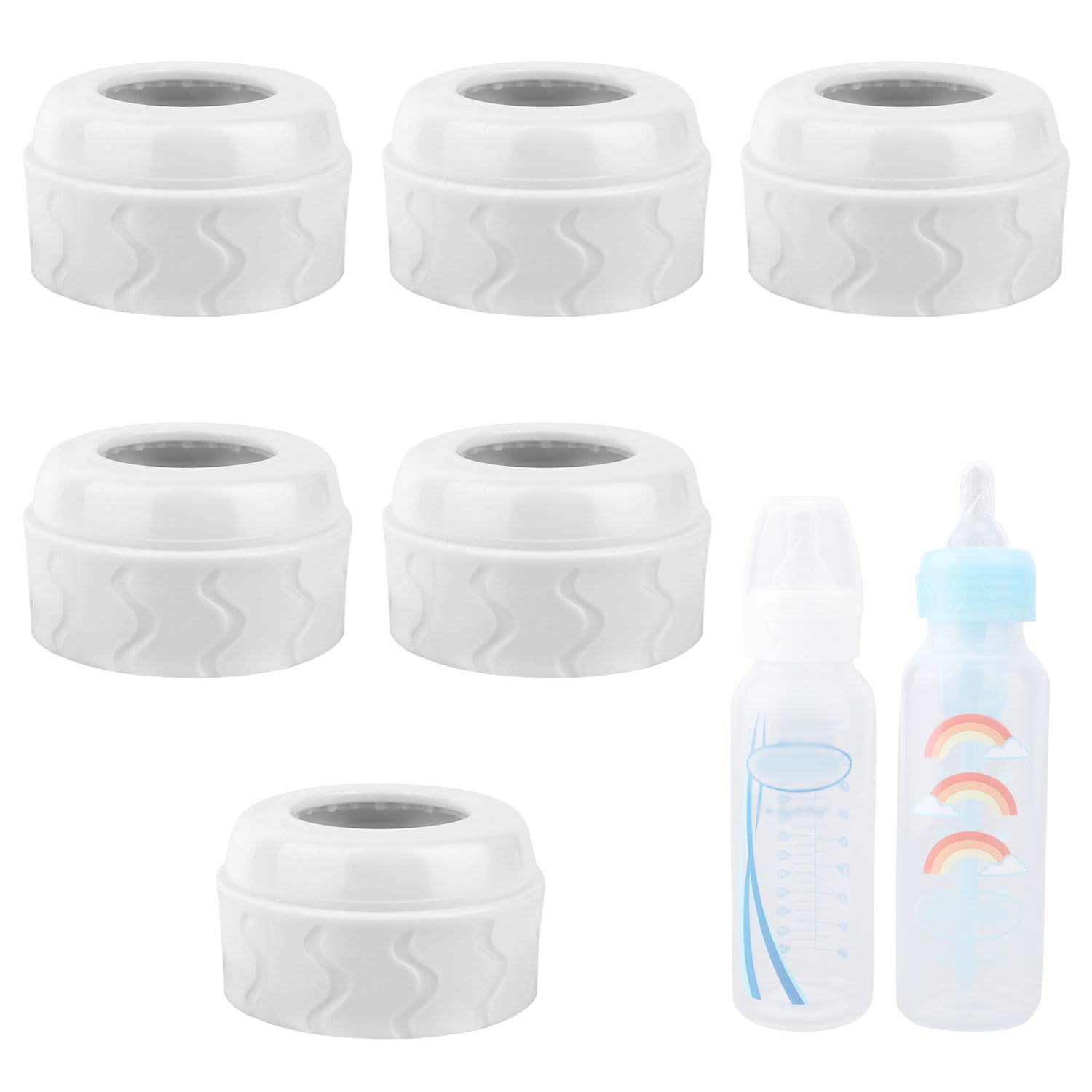 Photo 1 of 6pcs Replacement Bottle Nipple Collars Rings for Dr. Brown's Narrow Plastic & Glass Bottles 4oz & 8oz, No Leak BPA Mess Free Caps Nipple Ring Spill Proof Baby Feeding Parts Accessories (White)