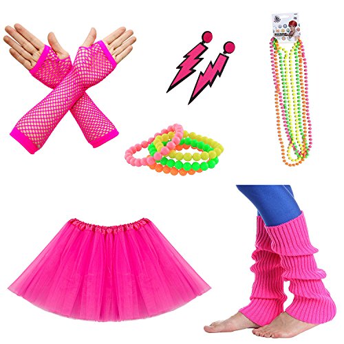 Tutu Skirt, Fishnet Gloves, Leg Warmers, Jewelry Set in 7 colors