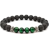 Kartini Studio Bracelet for Men, Gift Idea for Man, Bead Bracelet for Men, Natural Stone, Green Tiger's Eye and Black Lava