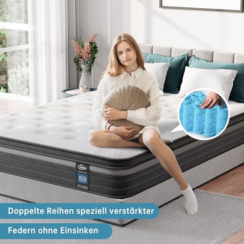 TeQsli Gel Pocket Spring Mattress 90 x 200 cm, 25 cm Height H3 Hardness, Ergonomic 9-Zone Mattress, Orthopaedic Spring Mattress with Gel Memory Foam, Oeko-Tex & CertiPUR Certified