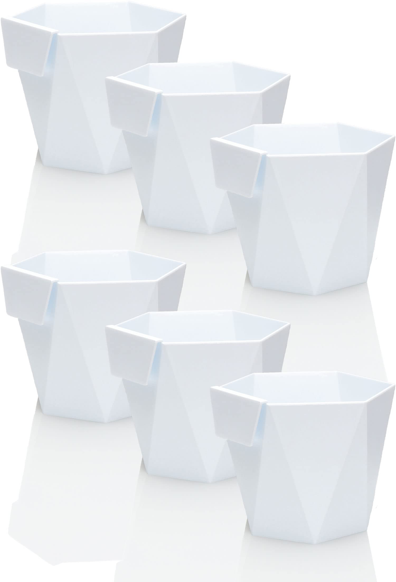 idea-station plastic flower pots 6 pieces, 11 cm, white, square, small, plant pots, planter, vase, indoor, outdoor, garden, shatterproof