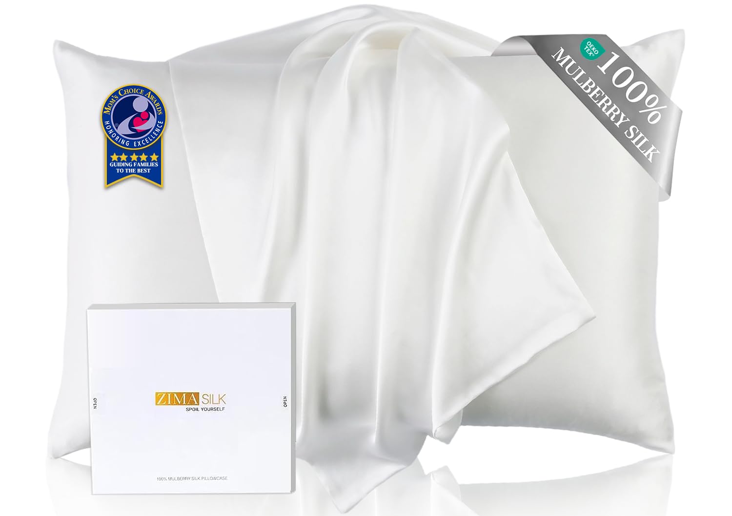 ZIMASILK 100% Mulberry Silk Pillowcase Upgraded Version for Hair and Skin Health, Better Grade 6A Silk, with YKK Zipper, Ultra-Soft & Durable, Luxury Gift Box 1Pc(Standard 50x75cm, Ivory)