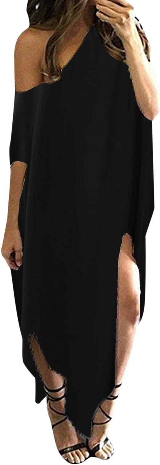 Zanzea Women Off Shoulder Maxi Dress Sexy Irregular Casual Loose Side Split Sundress Summer Beachwear Kaftan Cover Up