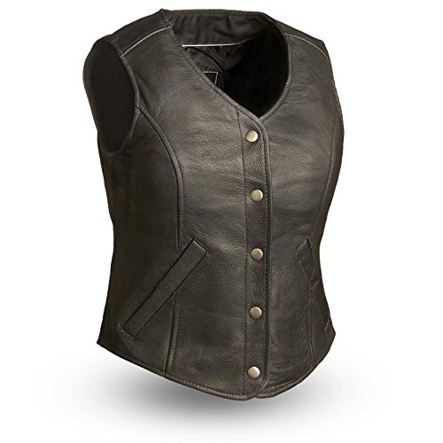 First Manufacturing Mens Derringer Women's Leather Vest (Black, X-Small)