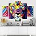 HCOZY 5 Piece Original Animal Oil Painting Pictures Art Print on The Canvas, Wall Decor, Home Wall Art Picture,Color, Lion King (No Frame) Unframed FCR15 50 inch x30 inch...