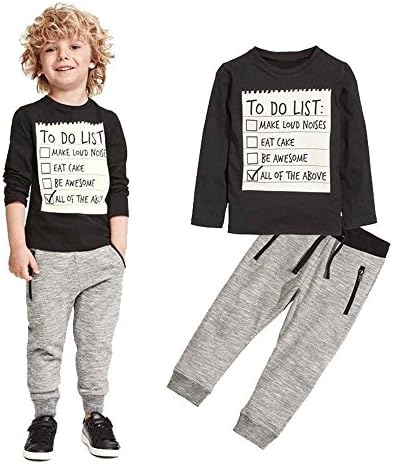 xirubaby Kids Toddler Boys Handsome Black Blouse Tshirt+ Gray Casual Pants Outfits (140/6T, Black)