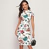 Multicolor Mock-Neck Vorm Ingericht Bloemenprint Jurk Dames Lente Cap Mouw Bodycon Elegante Potlood Midi Jurken