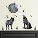 Wland 33 inches x 28 inches Moon Wolves Mountain Forests Silhouette Animals Wall Stickers Decals Decorations for Children Nursery Kids Room